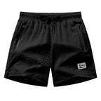 Men Swim Shorts Seersucker Quick Dry Mesh Lined Zipper Pockets