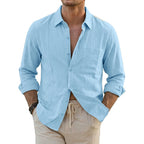 Men's Long Sleeve Cotton Shirt | Korean Style Casual Loose Fit