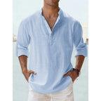 Hawaiian Shirt Men | Cotton Linen Lightweight Long Sleeve Beach Shirt