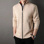 Knit Full Zip Jacket Stand Up Collar