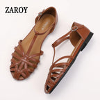 Braided Sandals Women Flat Roman Style Cross Strap Low Heel Shoes