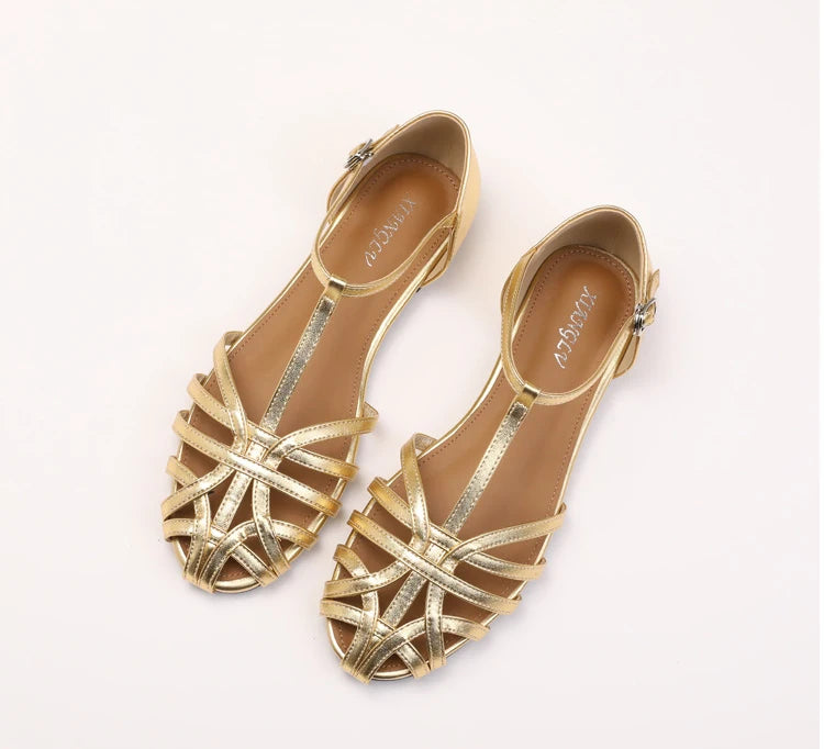 Braided Sandals Women Flat Roman Style Cross Strap Low Heel Shoes