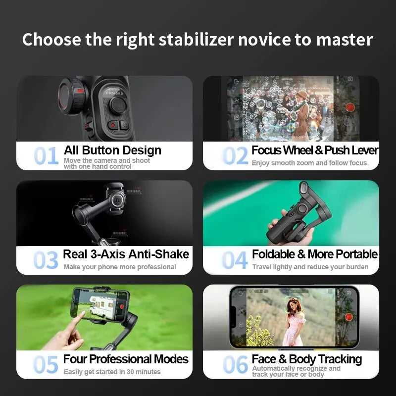 Willa | Smartphone Gimbal Stabilizer | 3-Axis, AI Tracking, Face Detection | Black