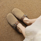 Women Suede Leather Clogs Buckle Strap