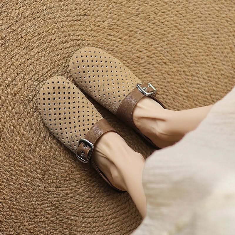 Women Suede Leather Clogs Buckle Strap