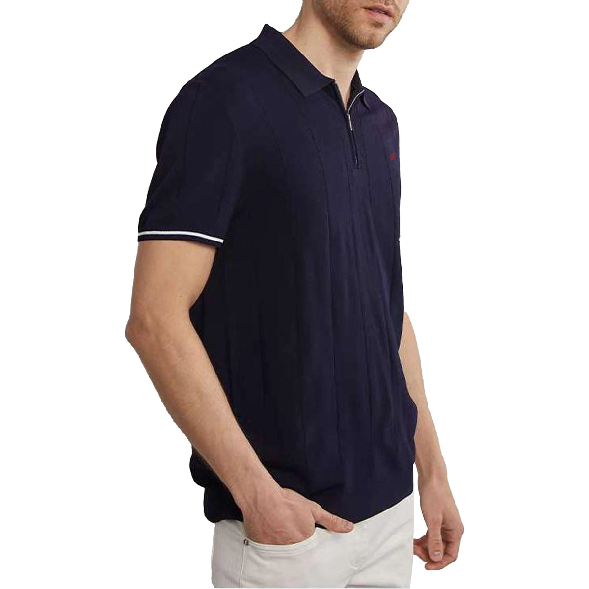 Polo Shirt Men Knit Ribbed Textured Short Sleeve Casual Style