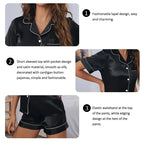 Satin Pajamas Women Short Sleeve Top Shorts 2 Piece Matching Set