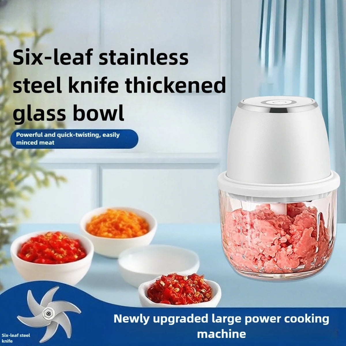 Food Chopper Electric Meat Grinder 350ml USB Rechargeable 6 Blade