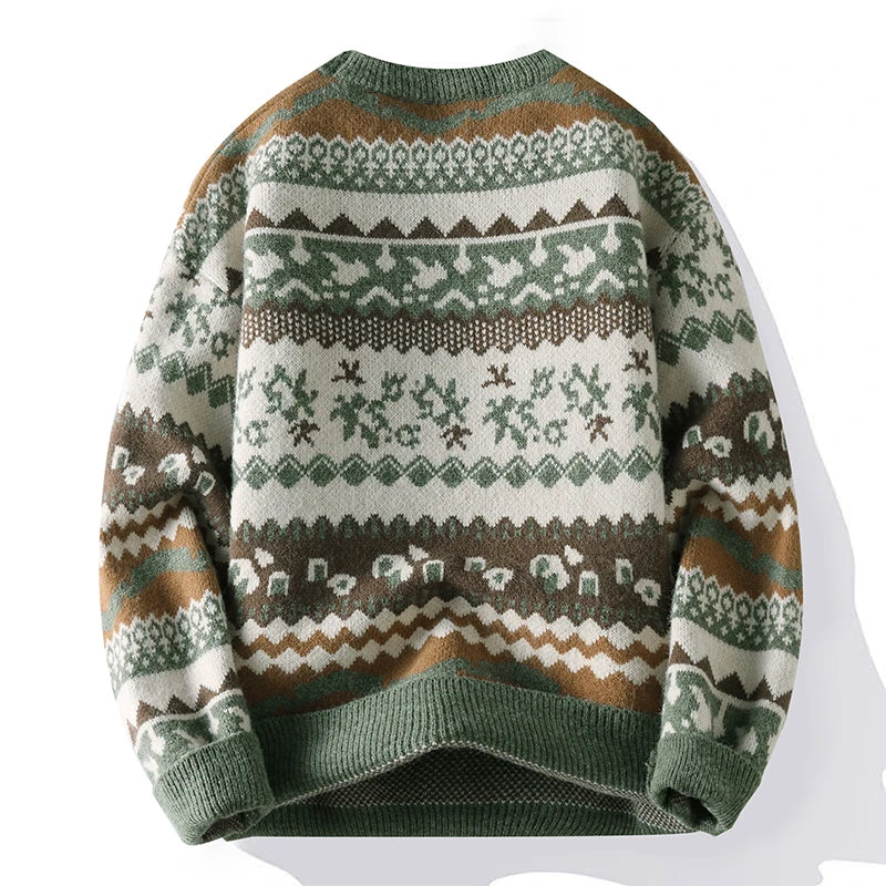 Men Christmas Jumper Reindeer Pattern Knitted Long Sleeve Crew Neck