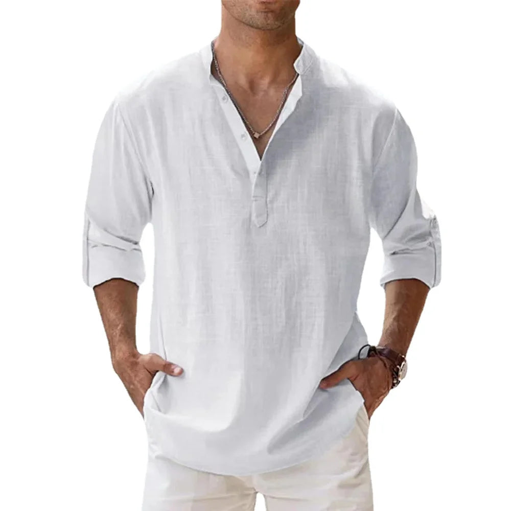Hawaiian Shirt Men | Cotton Linen Lightweight Long Sleeve Beach Shirt