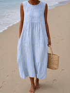 Floral Dress Women Midi Sleeveless Round Neck Relaxed Fit Print