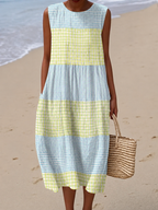 Floral Dress Women Midi Sleeveless Round Neck Relaxed Fit Print