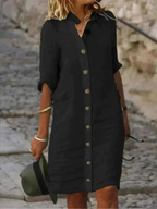 Shirt Dress Women Linen Button Down Collared | Una