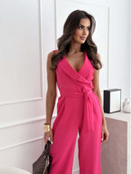 Solene | Women's Jumpsuit | Sleeveless V-Neck, Wide Leg | Tailored