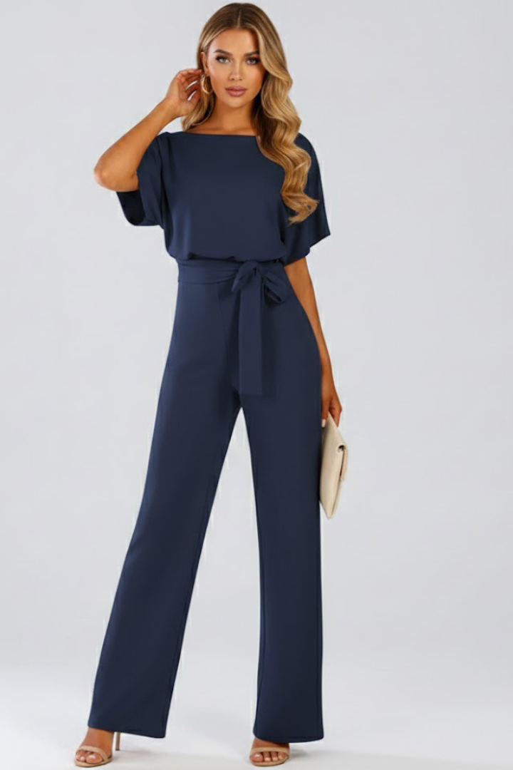 Nina | Women's Jumpsuit | Wide Leg, Belt, Short Sleeve | Full Length
