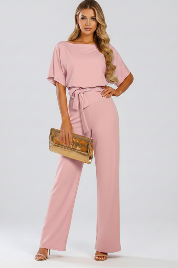 Nina | Women's Jumpsuit | Wide Leg, Belt, Short Sleeve | Full Length