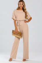 Nina | Women's Jumpsuit | Wide Leg, Belt, Short Sleeve | Full Length