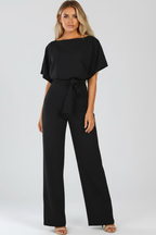 Nina | Women's Jumpsuit | Wide Leg, Belt, Short Sleeve | Full Length