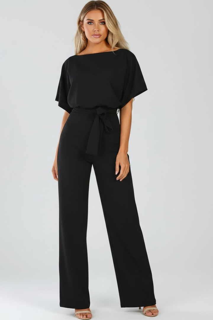 Nina | Women's Jumpsuit | Wide Leg, Belt, Short Sleeve | Full Length