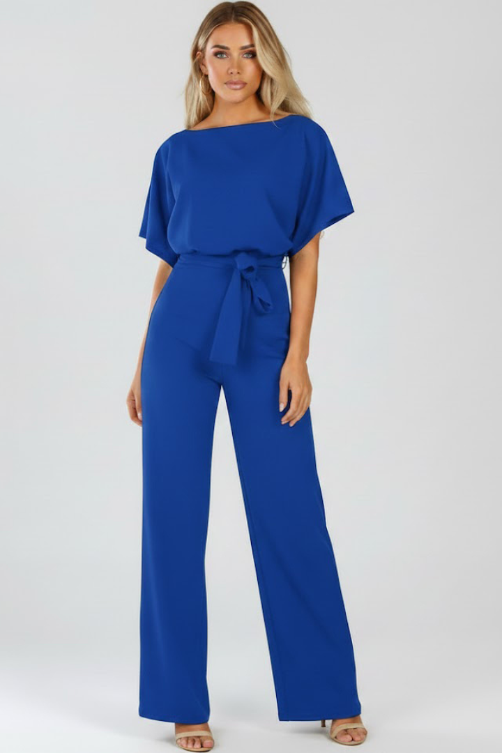 Nina | Women's Jumpsuit | Wide Leg, Belt, Short Sleeve | Full Length