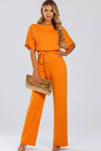 Nina | Women's Jumpsuit | Wide Leg, Belt, Short Sleeve | Full Length