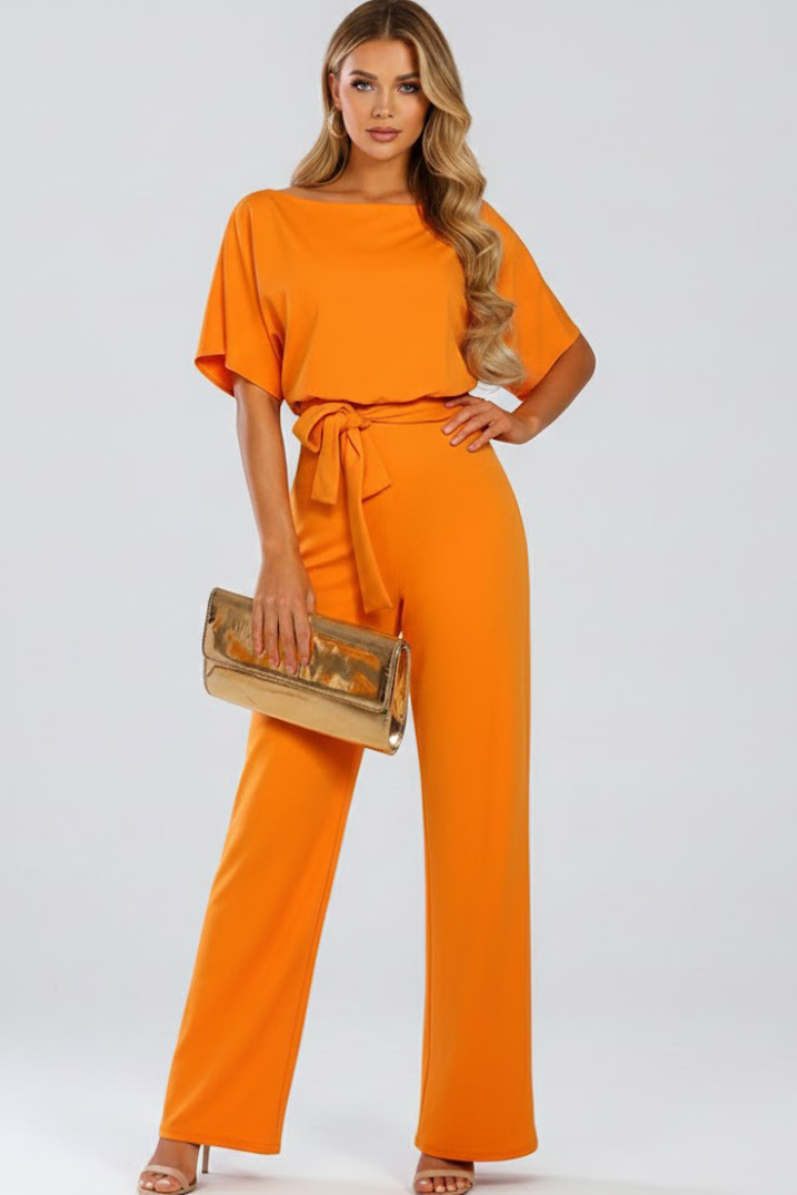 Nina | Women's Jumpsuit | Wide Leg, Belt, Short Sleeve | Full Length