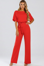 Nina | Women's Jumpsuit | Wide Leg, Belt, Short Sleeve | Full Length