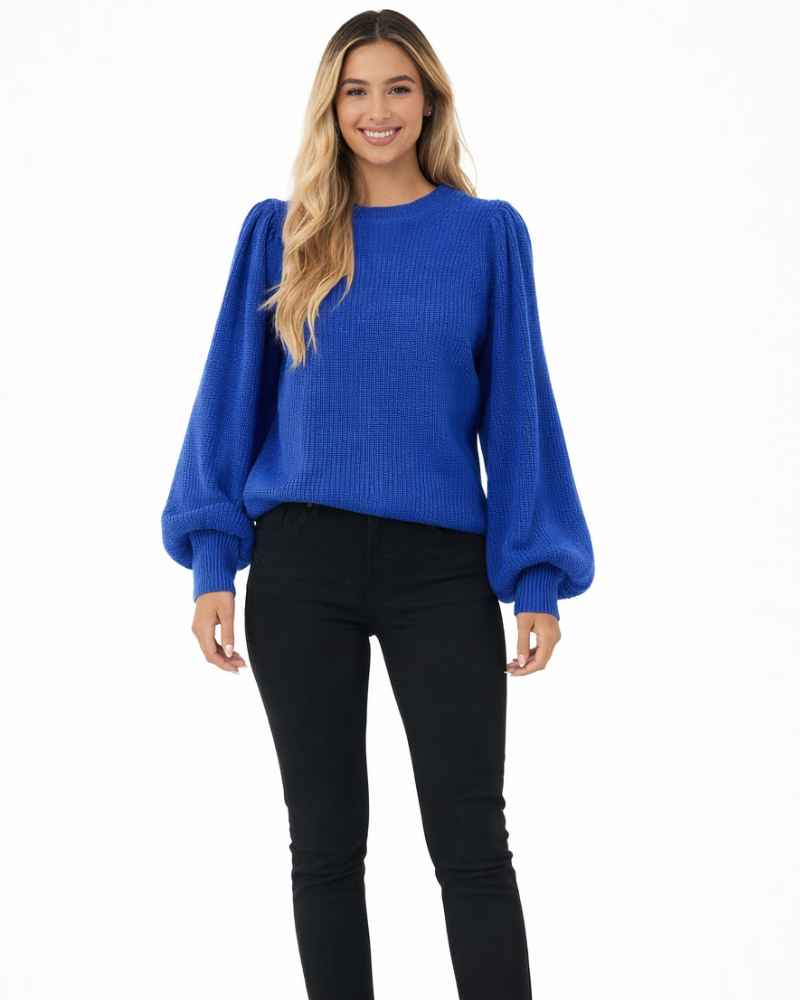 Galia | Women's Ribbed Knit Sweater | Puff Sleeves, Round Neck | Fall Winter