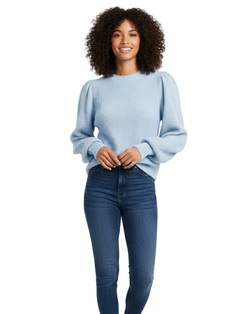 Galia | Women's Ribbed Knit Sweater | Puff Sleeves, Round Neck | Fall Winter