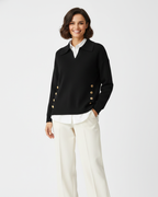 Women Soft Knit V-Neck Sweater Gold Button Detail