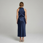 Midi Dress Women Sleeveless Draped High Neck | Romilly