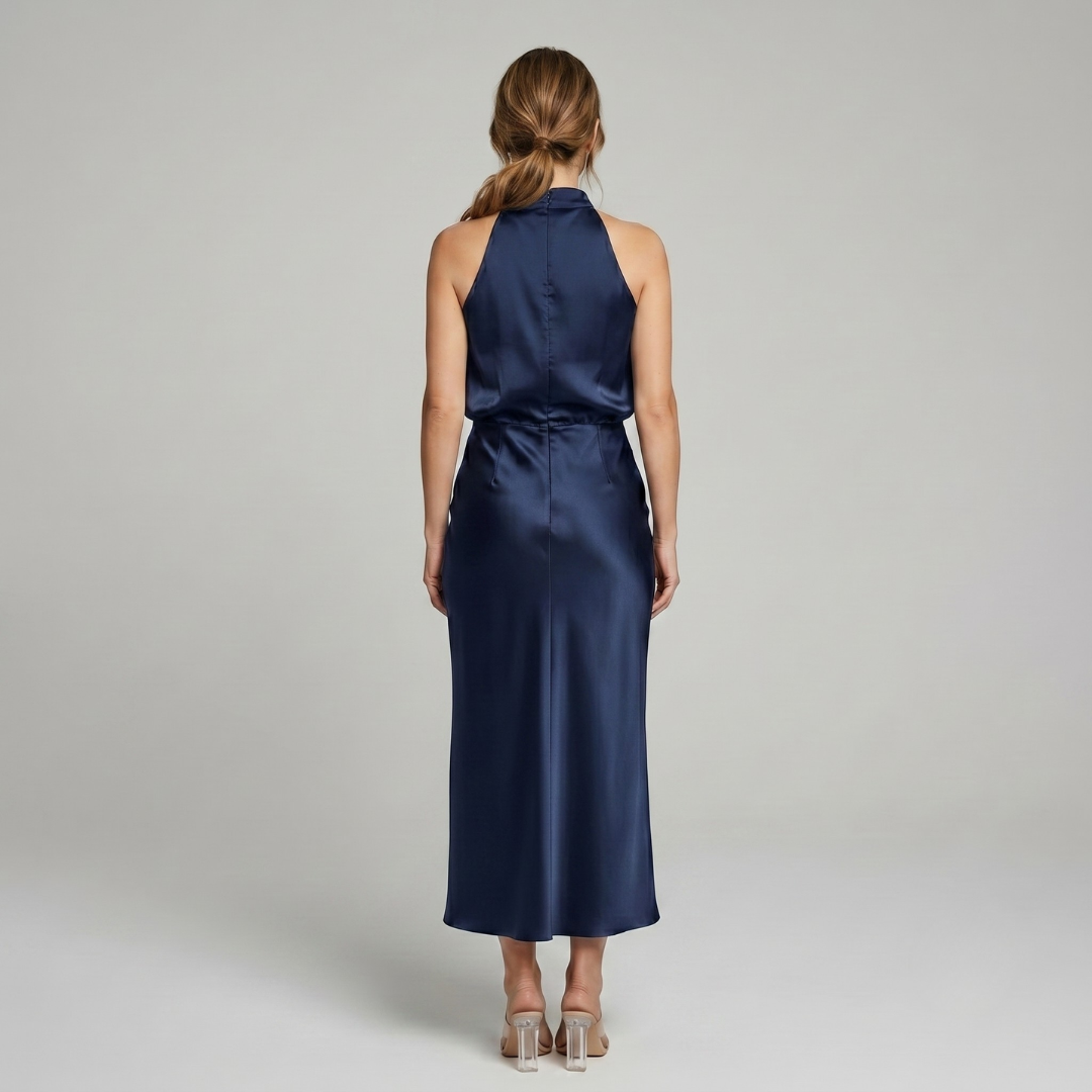 Midi Dress Women Sleeveless Draped High Neck | Romilly