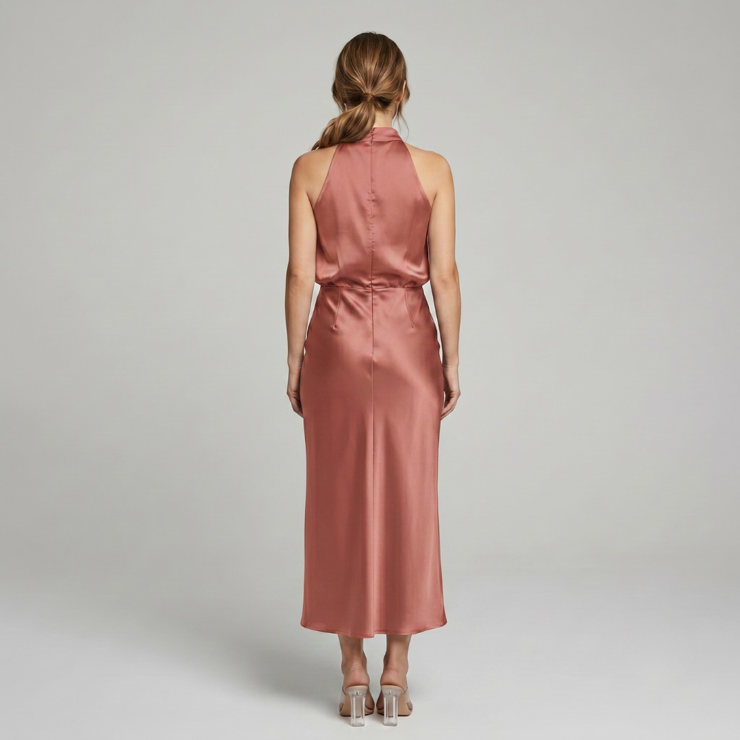 Midi Dress Women Sleeveless Draped High Neck | Romilly