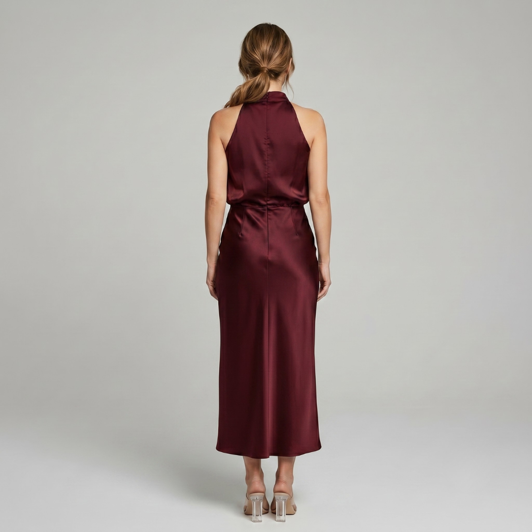 Midi Dress Women Sleeveless Draped High Neck | Romilly