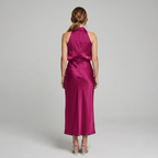 Midi Dress Women Sleeveless Draped High Neck | Romilly