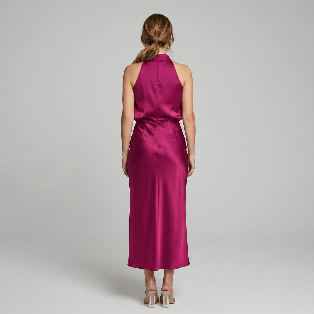 Midi Dress Women Sleeveless Draped High Neck | Romilly