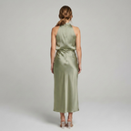 Midi Dress Women Sleeveless Draped High Neck | Romilly