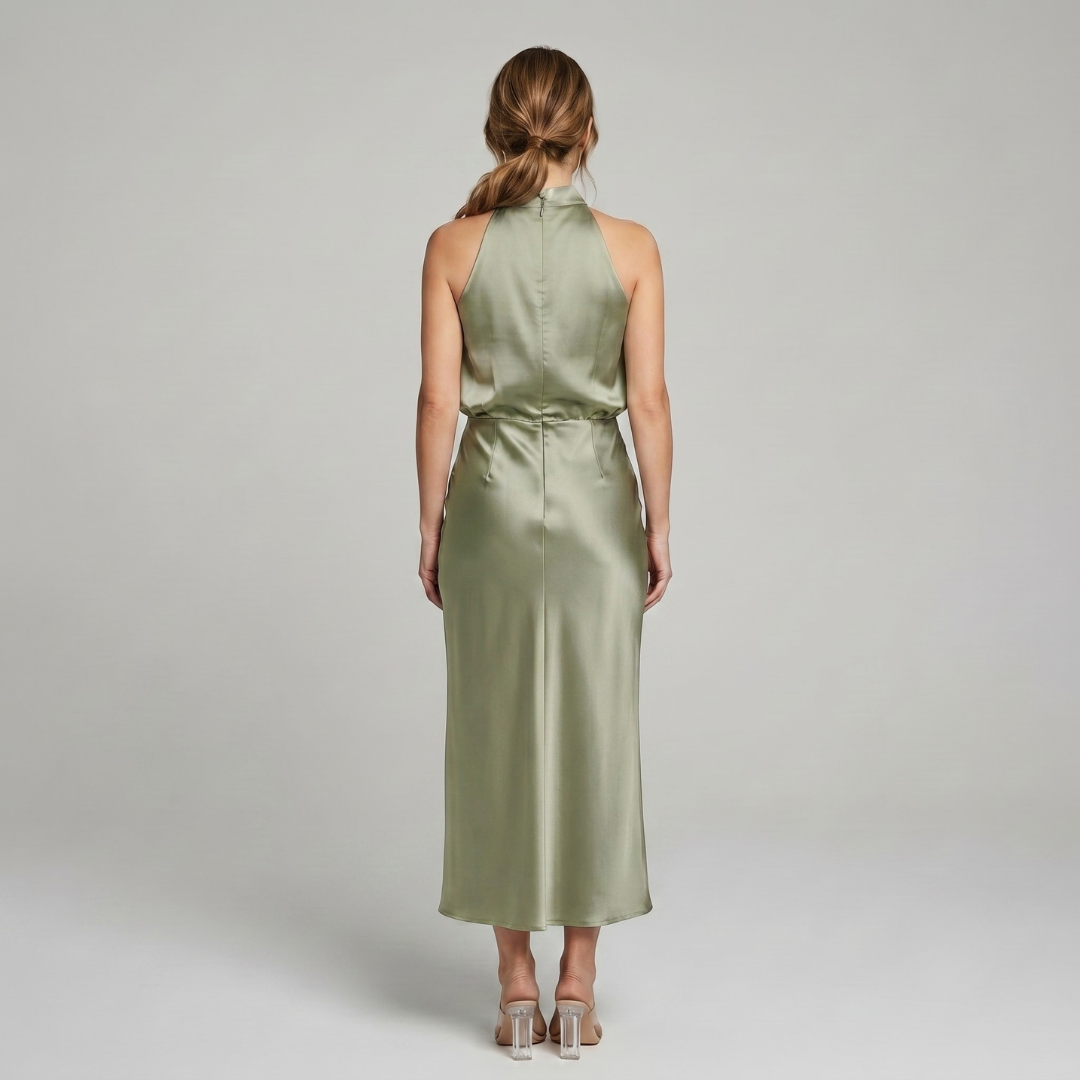 Midi Dress Women Sleeveless Draped High Neck | Romilly