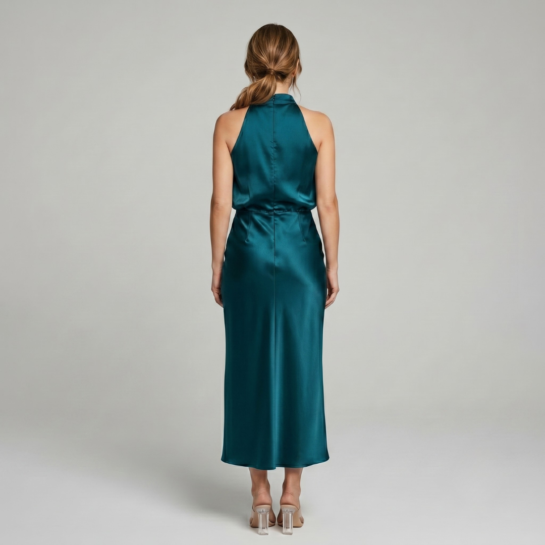 Midi Dress Women Sleeveless Draped High Neck | Romilly