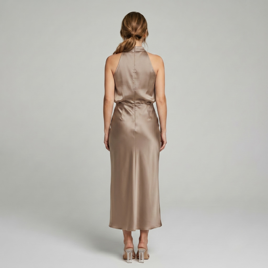 Midi Dress Women Sleeveless Draped High Neck | Romilly
