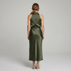 Midi Dress Women Sleeveless Draped High Neck | Romilly