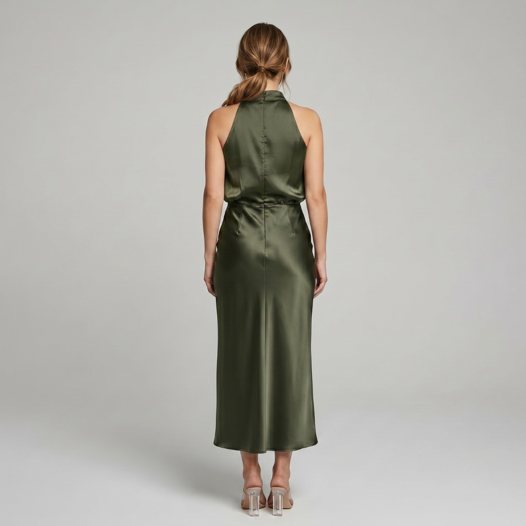 Midi Dress Women Sleeveless Draped High Neck | Romilly