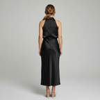 Midi Dress Women Sleeveless Draped High Neck | Romilly