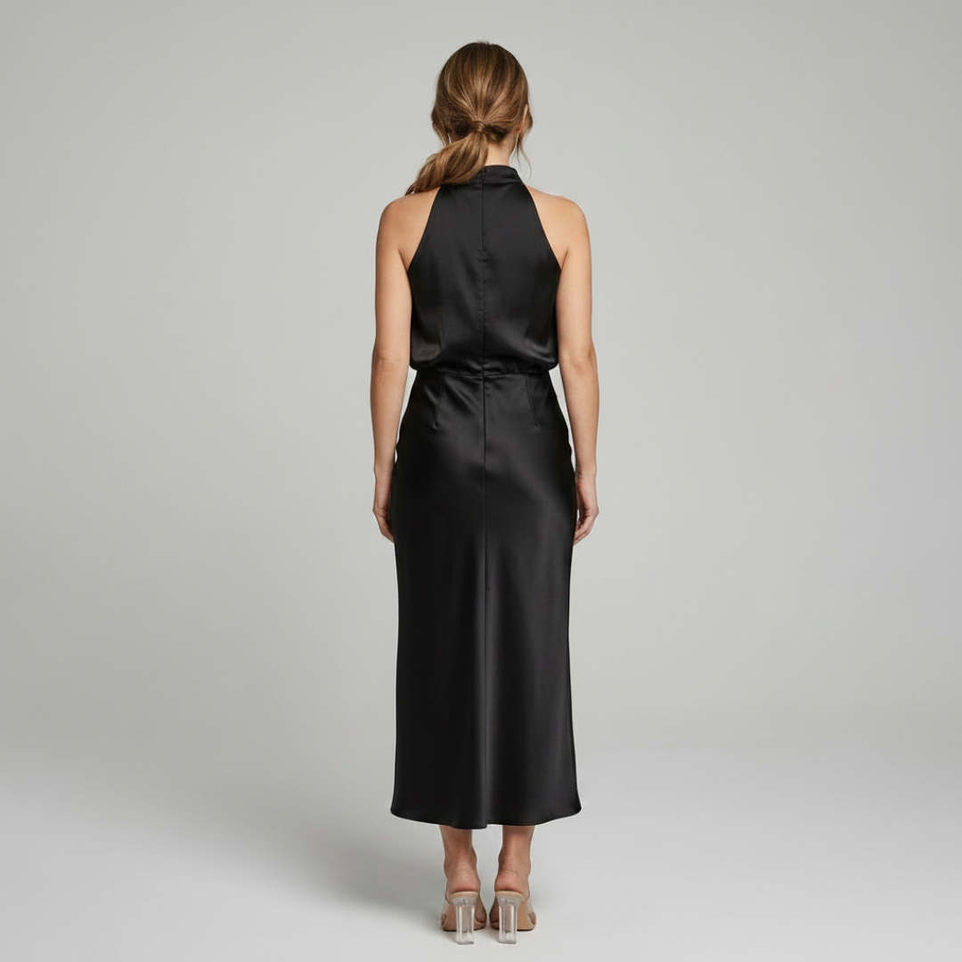 Midi Dress Women Sleeveless Draped High Neck | Romilly