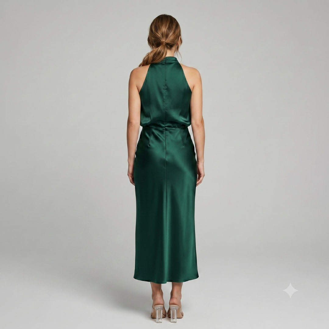 Midi Dress Women Sleeveless Draped High Neck | Romilly