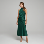 Midi Dress Women Sleeveless Draped High Neck | Romilly