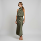 Midi Dress Women Sleeveless Draped High Neck | Romilly