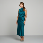 Midi Dress Women Sleeveless Draped High Neck | Romilly