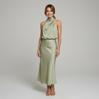 Midi Dress Women Sleeveless Draped High Neck | Romilly