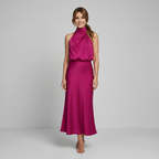 Midi Dress Women Sleeveless Draped High Neck | Romilly
